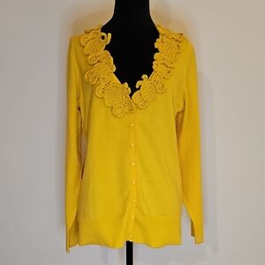 Anthropologie Moth Abuzz Bee Cardigan Sweater, Crochet Bumblebees, Yellow, Large